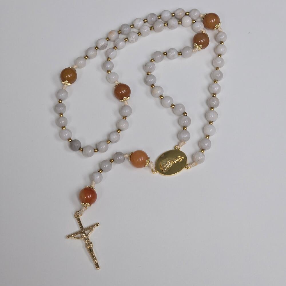 Catholic Our Lady Fatima Rosary Stone Beads Prayer Necklace